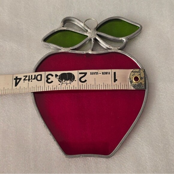 Vintage Stained Glass Red Apple Suncatcher Wall Hanging Ornament - Picture 6 of 8